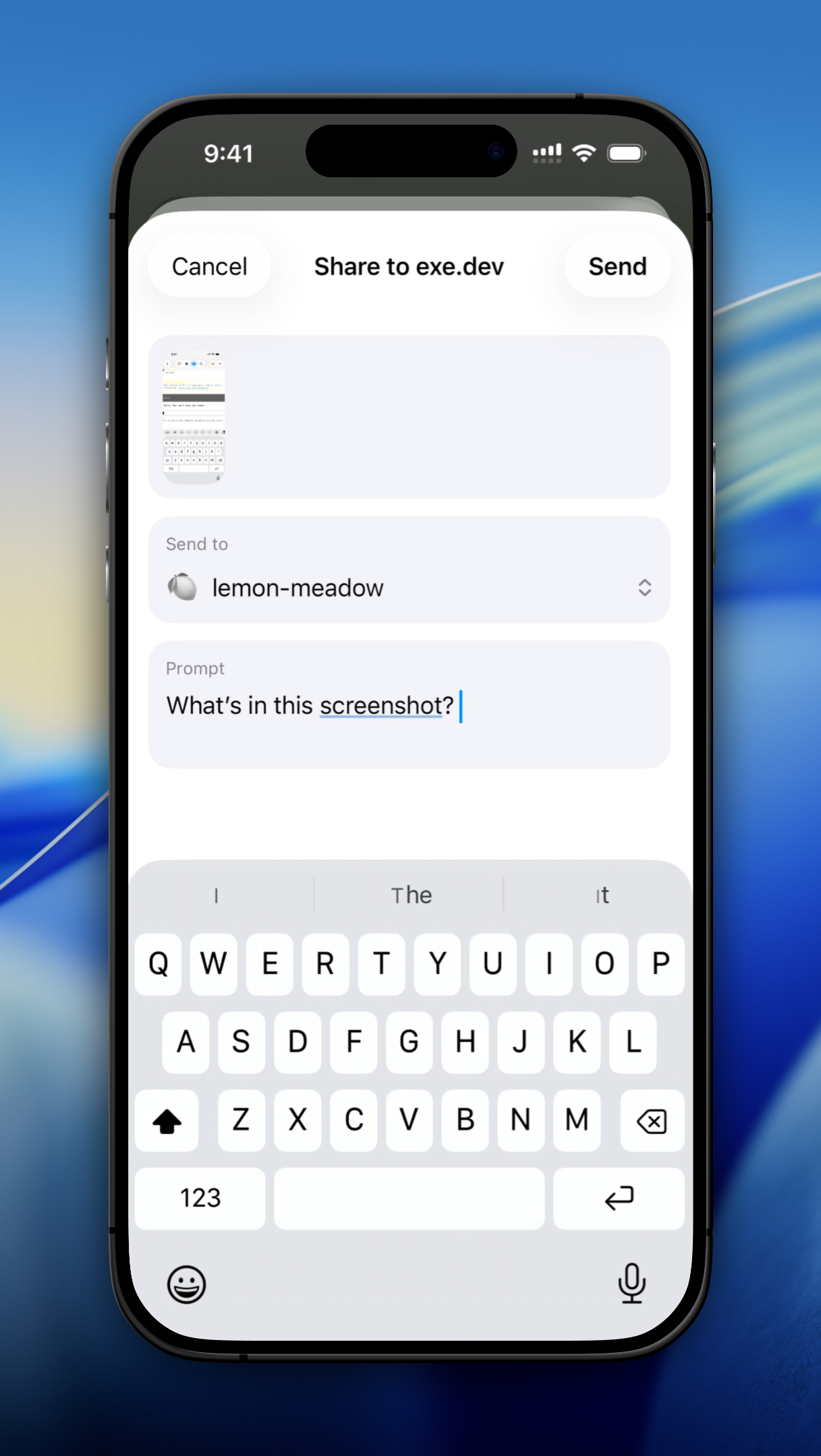 exe.dev in the iOS share sheet